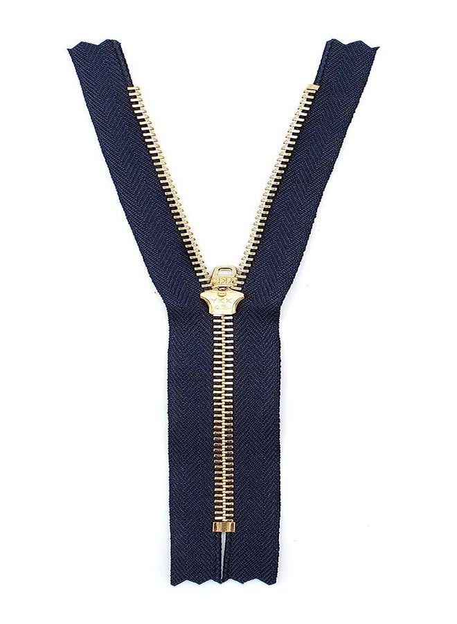 M Fabrics YKK Closed End Metal Zip for Jeans, Denim, Pockets Etc. (Golden Brass Tooth/Head) Pack of 1 Zipper Size - 8 Inch (20cm) - (Navy Blue) - Image 5